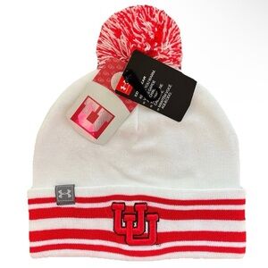 UNDER ARMOUR University Of Utah White/Red Beanie Hat O/S MSRP $32.99